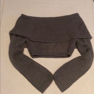 Naked Wardrobe Knit Grey off the shoulder crop